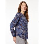 Jones New York ✨ Simplified Paisley Floral Blue Utility Sz Large Blouse✨ Photo 7