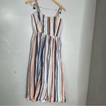 Free People Boho Lilah Smocked Striped Square Neck Button Top Maxi Dress Large Photo 4