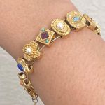 Vintage Unsigned Goldette Victorian Revival Sliding Charms 7.25” Bracelet 40g. Gold Photo 1