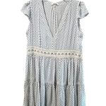 Lemlem Women's Wibi V-Neck Lace Trim blue white Short Mini Dress Size Large Photo 2
