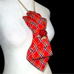 Elegant Red Plaid Necklace with Rose Accent Photo 1