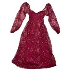 Lulus NWT  XS Darling Charisma Wine Red Mesh Embroidered Midi Dress Cocktail Photo 2