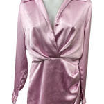 ZARA Pink Satin Ruched Draped Collared Long Sleeve Mini Wrap Shirt Dress Size M Photo 0