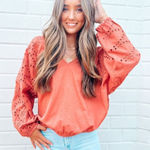 Cielo Swiss dot and eyelet blouse terracotta orange size small medium Photo 0