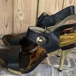 Michael Kors  LANI SANDALS BLACK LEATHER 4" HEELS GOLD TORTOISE SHELL PUMPS -8.5 Photo 0