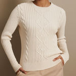 Banana Republic  Womens 100% Cotton White Cable Knit Pullover Sweater‎ sz L Cozy Photo 0