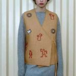 ZARA Blogger Favorite Women’s Oversized Quilted Embroidered Wrap Vest Brown L Photo 1