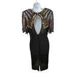 Black Beaded & Sequined Short Sleeve Evening Dress Black Tie Vintage Paris S Photo 1