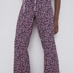 ZARA FLORAL PRINTED FLARED PANTS A-Line Hem PINK COLOR SIZE XS NWT Photo 9