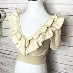 ZARA  Beige Cream Ruffled V-Neck Crop Top Size Small Photo 3