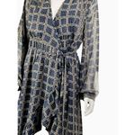 Anthropologie dRA Cicero Wrap Asymmetric Dress Ruffle Plaid Boho Blue - Large Photo 3