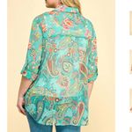 Figueroa & Flower Petite Large PL Margo floral long roll tab sleeve blouse NWT Multiple Photo 2