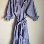 Heidi Wynne Linen Cotton Midi Dress with Tie Waist & Puff Sleeves Blue Photo 0