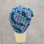 Blue Purple Crochet Knit Bucket Cap Hat Flower Vintage Y2K Beanie Photo 3