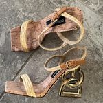 Dolce & Gabbana Logo Heel Ankle Strap Sandals in Gold Tan, New in Box Photo 2