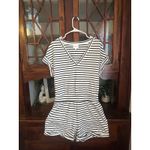 Sundays Striped V-Neck Elastic Waist Romper Jumpsuit Size Large Photo 1