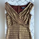 Tadashi Shoji  Metallic Bronze Gold Pleated Formal Cocktail Dress Small Photo 3