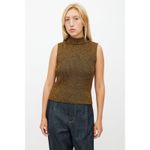 Ganni  Metallic Rib Knit Tie Back Top Womens Size XL Gold Black NWT Retail $ 225 Photo 5