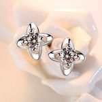 Boutique NEW 925 Sterling Silver Clover Diamond Stud Earrings Photo 2