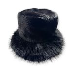 🆕Faux Fox Fur Black Bucket Hat Photo 1
