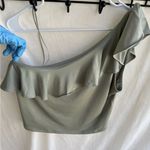 EXPRESS New  One-Shoulder Ruffle Top in Olive‎ Green-Women’s Size Large Photo 3