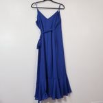 Lulus Women size Large Blue Ruffle Midi Wrap Dress Photo 3