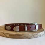 Ann Taylor 90s Vintage  Tan Genuine Leather Silver Studded Belt Size Small Photo 9