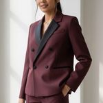 ZARA  Women’s Tuxedo Double Breasted Blazer Jacket Cabernet Burgundy Sz Large Photo 1
