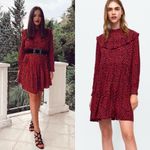 ZARA  Dress Animal Print Ruffle Red‎ Black Leopard Mini Long Sleeves Mini Medium Photo 1