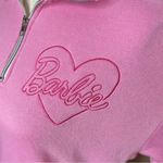 Barbie Pink Embroidered Varsity Tracksuit Fleece Quarter Zip Sweatshirt Medium Photo 3