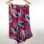 Anthropologie Lilka Small Cropped Pants Tropical Palm Leaf Print Bright Pink Blue Wide Leg Photo 5