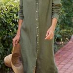 Frank & Eileen  Rory Linen Maxi Shirt Dress Olive Green Long Sleeve Small EUC Photo 0