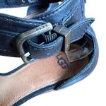 UGG  Char Women’s Black Leather Wedge Sandal Wood Zip-up Back Sz 8 Ankle Strap Photo 3
