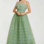 Mac Duggal  20530 Green Strapless Ruffle Gown with Feathers 4 Photo 0
