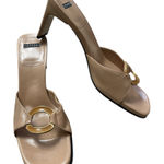 Casadei New  Beige Leather Square Toe Slide Open Toe Mules Heeled Sandals Photo 0