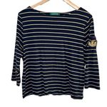 Ralph Lauren Lauren  Navy Gold Striped Crest Logo Old Money Boxy Top 1X Photo 0