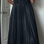 Gracia Pleated Pleather Dress With Lace Hem Photo 7