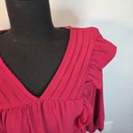 Umgee Dress Medium Red Long Sleeve Babydoll V Neck Ruffle Piping Christmas Photo 2