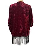 Wet Seal Burgundy Crushed Velvet Fringe Kimono | Festival Y2K Boho-One Size Photo 3