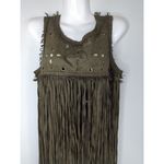 Chelsea and Violet  Olive Green Fringe Mini Dress Suede‎ Size M NWT Coastal Cowgirl Photo 2