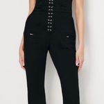 Good American  Black Cargo Tank Bootcut Jumpsuit Full Length LaceUp Pockets S NWT Photo 0