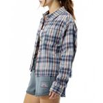 PacSun  Outer Banks Treasure Distressed Cropped Flannel Shirt Blue Red Medium Photo 8