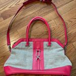 London Fog hot pink and grey leather and canvas Satchel Purse Bag Photo 1