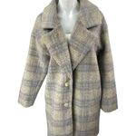 ASTR  The Label Gray Plaid Checkered Long Sleeve Button Trench Over Coat Jacket M Photo 0