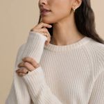 Jenni Kayne  Cashmere Fisherman Sweater in Ivory, Size Small Photo 2