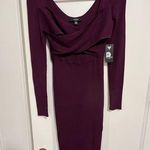 Guess  Maroon Purple Ribbed Knit Long Sleeve Criss Cross Bodycon Sweater Dress S Photo 0