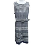 I Le New York Belted‎ Dress Navy & White Size 16 Chain Print Career Work Wear Blue Photo 1