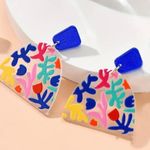 Boutique Unique Acrylic Dangle Earrings With Colorful Leaf Flower Print Elegant Bohemian Photo 3