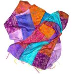 Green Sewn Patchwork Scarf Handmade from Vintage Silk Saris 70" X 24" Photo 1