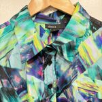 Thesis Teal Green Blue & Purple Color Splash 3/4 Sleeve Button Front Shirt XL Photo 3